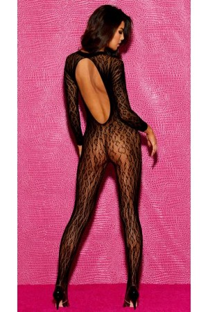 Çapraz Açık Tasarım Fileli Vücut Çorabı - Siyah