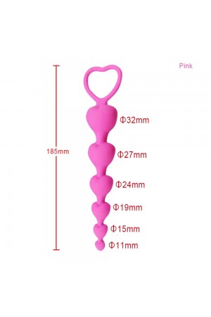 Backpart Kalp Şeklinde Boncuklu Silikon Pürüzsüz Yüzey 5 Boğumlu Anal Tıkaç (Plug) - Pembe